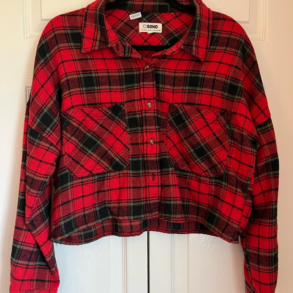 Ci Sono Red Plaid Button Down Shirt